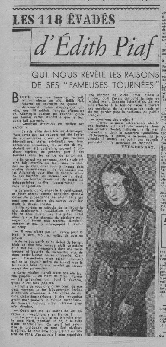 אדית פיאף על שער העיתון "סה סואר"