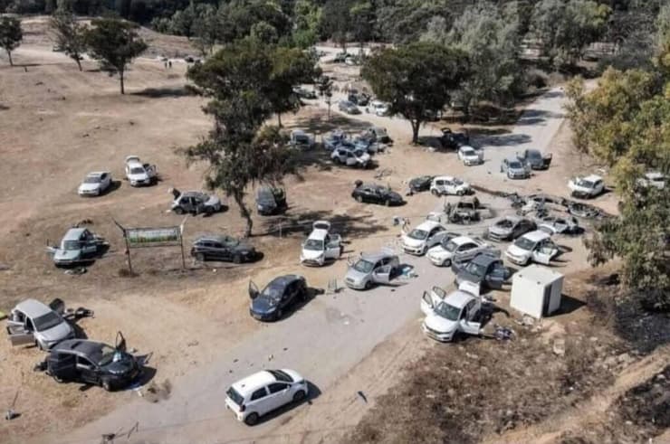 חניון רעים, היכן שנערכה מסיבת הנובה, ב-7 באוקטובר חניון רעים אחרי 7/10