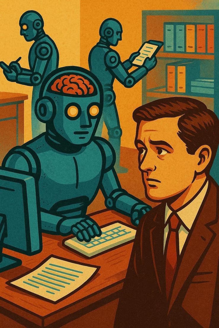 ביקשנו מ-ChatGPT להכין לנו איור בנושא: "ה-AI לוקח לבני האדם את העבודה". זאת התוצאה (איור: נוצר באמצעות בינה מלאכותית) ביקשנו מ־ChatGPT להכין לנו איור בנושא: "ה־AI לוקח לבני האדם את העבודה". זאת התוצאה