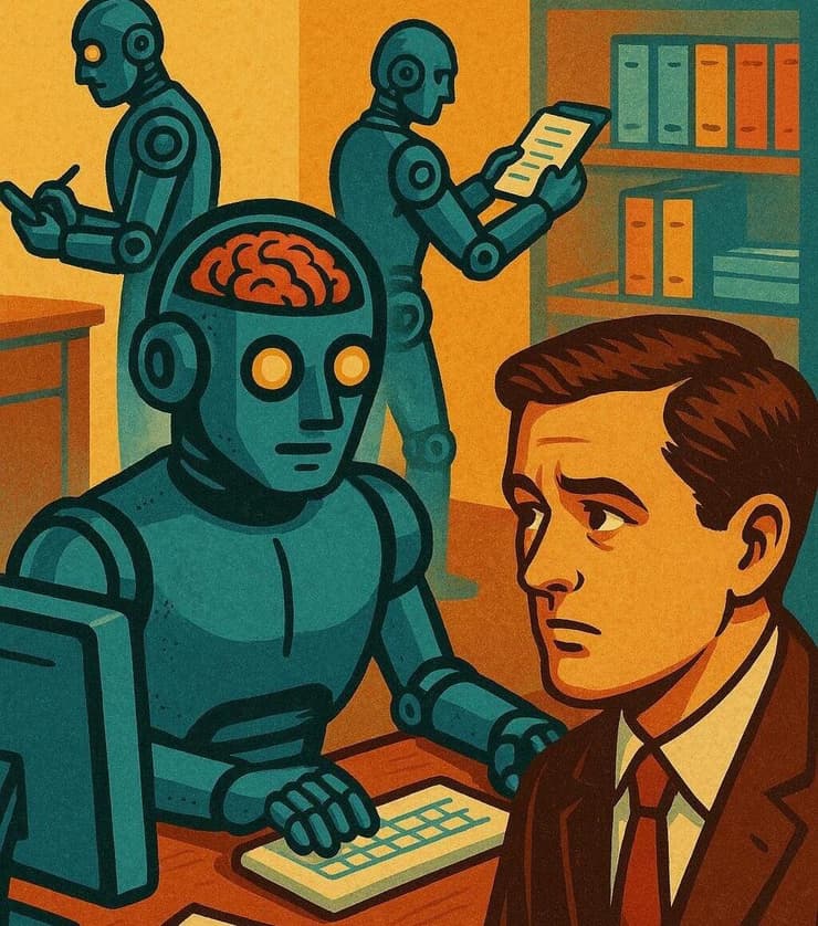 ביקשנו מ־ChatGPT להכין לנו איור בנושא: "ה־AI לוקח לבני האדם את העבודה". זאת התוצאה
