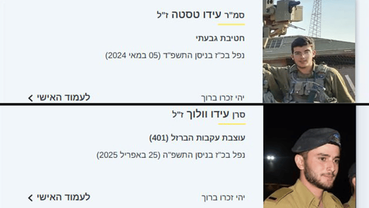 צילום: דובר צה"ל סמ"ר עידו טסטה ז"ל, סרן עידו וולוך ז"ל