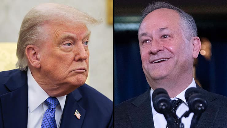 אמהוף וטראמפ (צילום: AP Photo/Jose Luis Magana, File, Chip Somodevilla/Getty Images) דאג אמהוף דונלד טראמפ