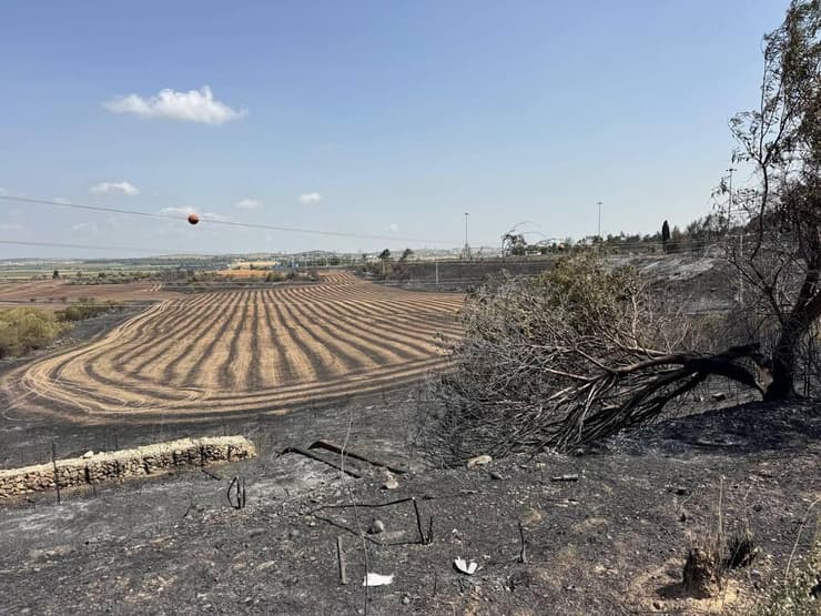 נזקי השריפה במחלף לטרון