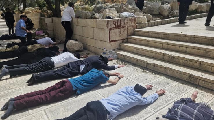 מתפללים משתחווים על הקרקע בהר הבית. "המציאות בהר השתנתה לחלוטין" (צילום: מרדכי יורבצקי) מתפללים משתחווים על הקרקע בהר הבית