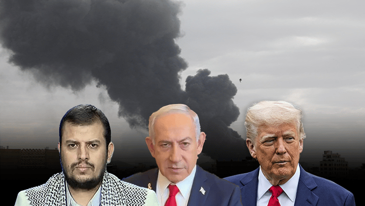 טראמפ, נתניהו ועבד אל-מלכ בדר א-דין אל-חות'י (צילום: טל שחר, Al Manar, CHARLY TRIBALLEAU/AFP, Alex Brandon/AP, REUTERS/Khaled Abdullah) טראמפ, נתניהו עבד אל-מלכ בדר א-דין אל-חות'י, זירת הנפילה בנתב"ג
