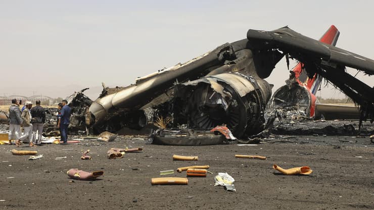 ההרס בנמל התעופה בצנעא