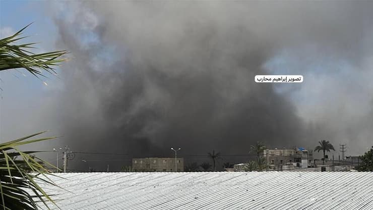 דחפור שהותקף באזור בית החולים האירופי בחאן יונס, אחרי ניסיון החיסול של מוחמד סינוואר