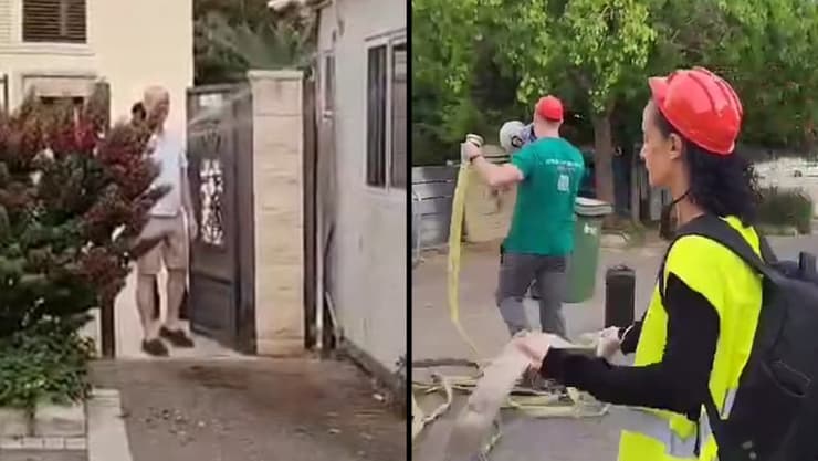בעלה של עידית סילמן מתיז מים על פעילים שמחו מחוץ לביתם שברחובות