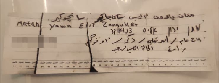 פתק שעינב צנגאוקר קיבלה מבנה מתן מהשבי