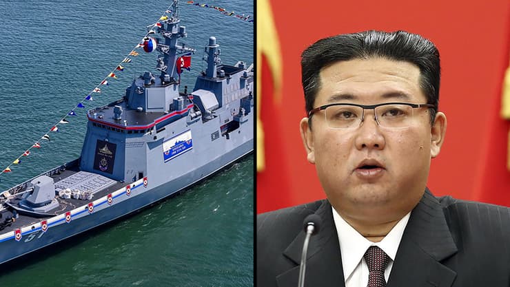משחתת ספינת מלחמה חיל הים של צפון קוריאה שהושקה בעיר הנמל נאמפו בחודש אפריל