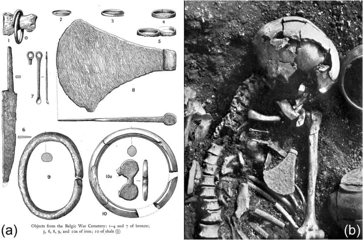 חפצי קבורה שהתגלו בשטח בית הקברות של טירת מיידן בדורסט (צילום: Society of Antiquaries of London and Dorset Natural History and Archaeological Society) חפצי קבורה שהתגלו בשטח בית הקברות של טירת מיידן בדורסט