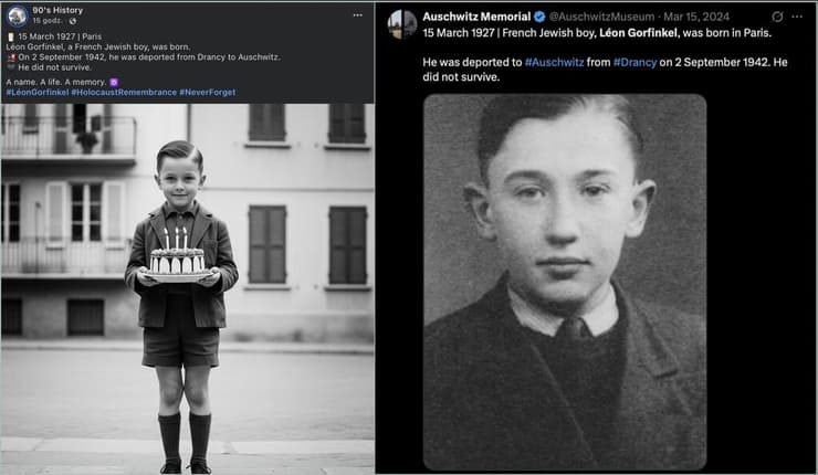 המקור והחיקוי של תמונתו של ליאון גורפינקל, שנרצח באושוויץ