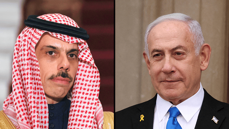 נתניהו ושר החוץ הסעודי פייסל בן פרחאן (צילום: REUTERS/Kevin Lamarque, REUTERS/Amr Abdallah Dalsh) בנימין נתניהו והנסיך פייסל בן פרחאן אל סעוד