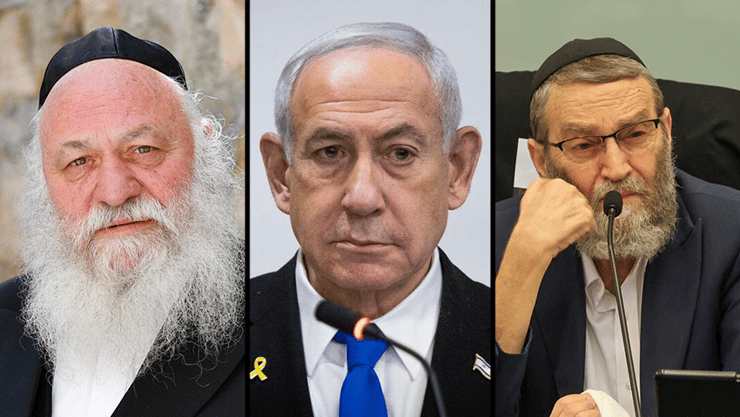 הגיב באדישות לאיום, ביקש להמתין. החרדים מאשימים: "נתניהו לא באירוע" (צילומים: שלו שלום, אלכס קולומויסקי יואב דודקביץ, דני שם טוב, דוברות הכנסת, צילום: חיים גולדברג) הגיב באדישות לאיום, ביקש להמתין. החרדים מאשימים: "נתניהו לא באירוע"