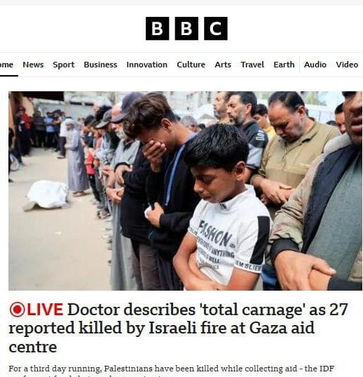 הירי במהלך חלוקת הסיוע ההומניטרי מסוקר בכותרות BBC