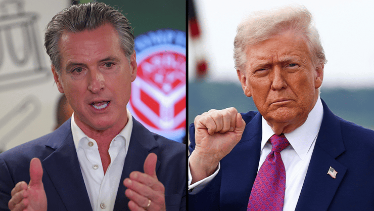 דונלד טראמפ ו מושל קליפורניה גווין ניוסם הפגנות ב לוס אנג'לס