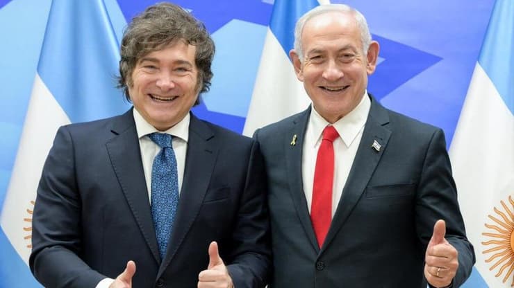 נתניהו ומיליי בחודש יוני, בזמן ביקורו של נשיא ארגנטינה בישראל (צילום: מעייף טואף/ לע״מ) פגישתם של נשיא ארגנטינה חאבייר מיליי וראש הממשלה בנימין נתניהו