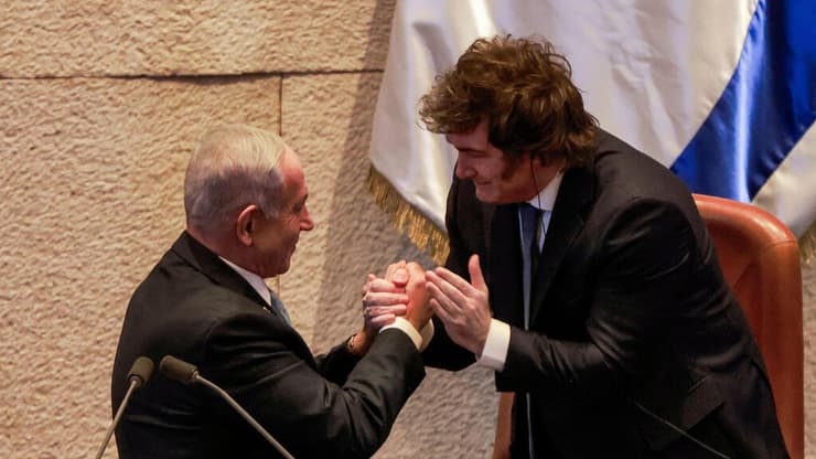 נשיא ארגנטינה חביאר מיליי וראש הממשלה בנימין נתניהו במליאת הכנסת