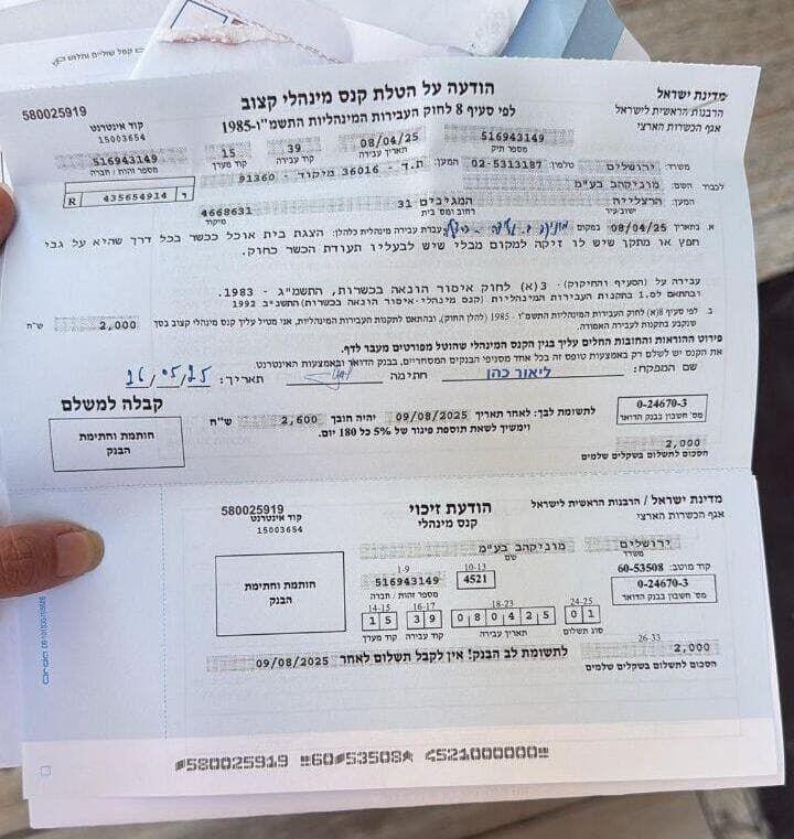 הדוח עם ההודעה על הקנס