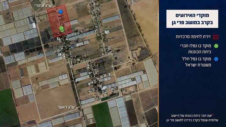 צילום: דובר צה"ל מפה המציגה את האירועים במהלך הקרב במושב פרי גן