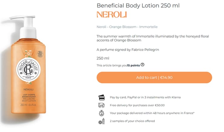 קרם גוף בניחוח נרולי בצרפת