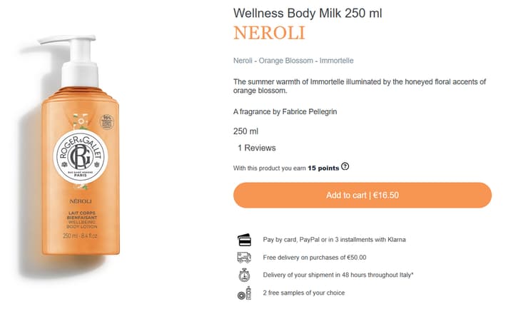 קרם גוף בניחוח נרולי באיטליה