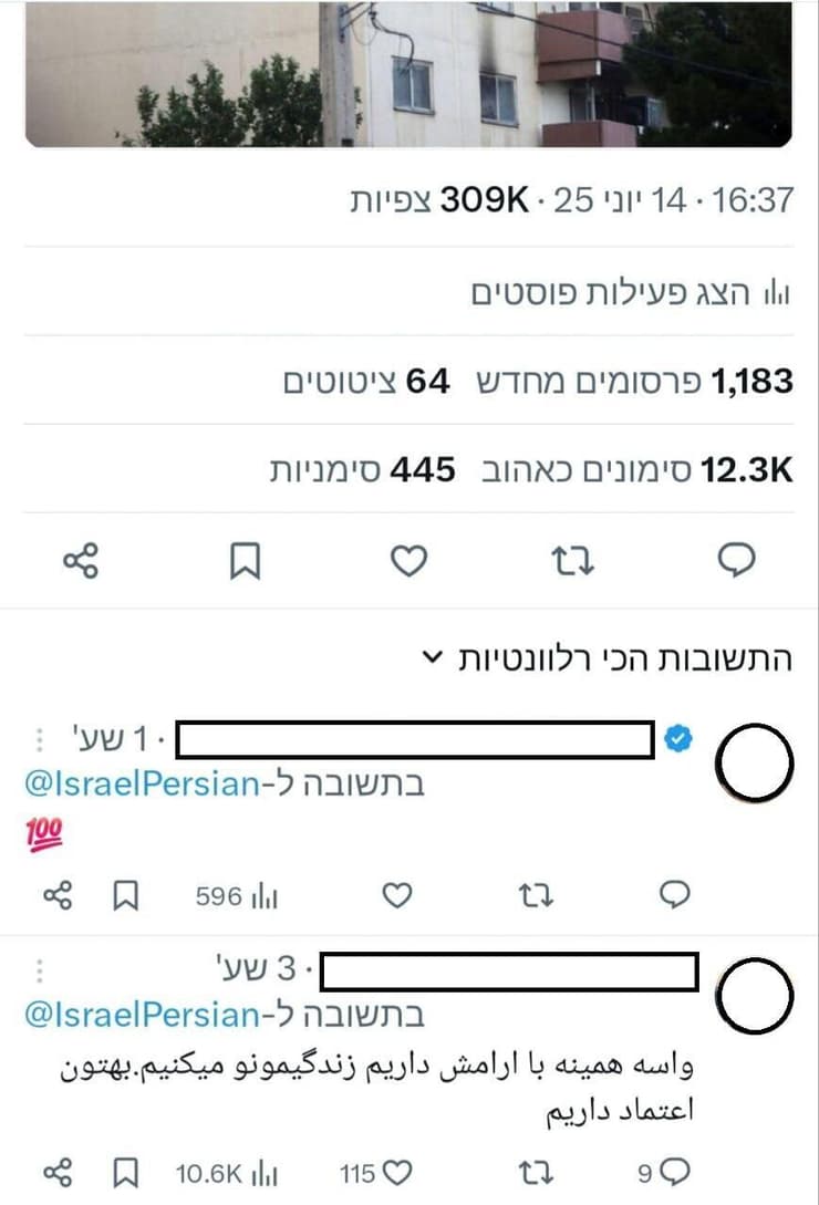 תגובות מאיראנים לפוסט: "אנחנו יודעים ובדיוק בגלל זה אנחנו ממשיכים את החיים הרגילים שלנו, כי אנחנו סומכים עליכם"