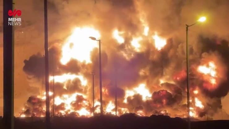 מיכל נפט שהותקף באזור שהראן, טהרן