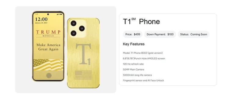 הסמארטפון T1 של טראמפ, עם המפרט של המכשיר