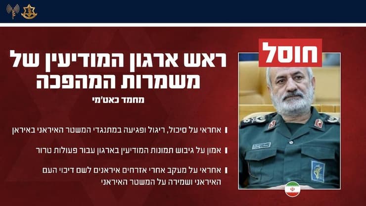 צילום: דובר צה"ל תעודת זהות של ראש ארגון המודיעין של משמרות המהפכה, מוחמד כאט'מי