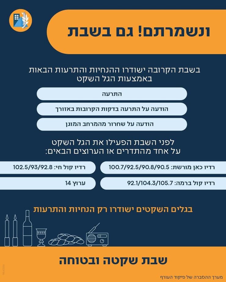 עדכון של פיקוד העורף לשומרי השבת