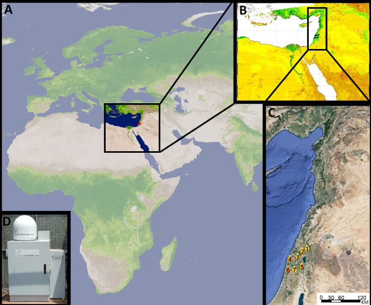 אזורי הנדידה והמקומות שבהם נערך המחקר
