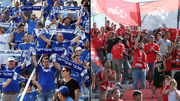 אוהדי הפועל מרמורק (מימין) ואוהדי מכבי שעריים (צילום: עוז מועלם) אוהדי הפועל מרמורק ואוהדי מכבי שעריים