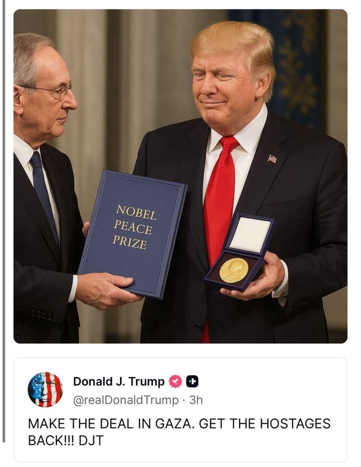 מטה המשפחות הגיב לנשיא טראמפ ברשת TRUTH עם תמונה שלו במעמד זכיית פרס נובל