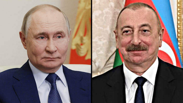 נשיא אזרבייג'ן אילהם אלייב ונשיא רוסיה ולדימיר פוטין. "הרוסים חושבים שהם גזע האדונים, וכל השאר סוג ב'" (צילום: חיים צח לע"מ, Gavriil Grigorov, Sputnik, Kremlin Pool Photo via AP) אילהם אלייב, פוטין