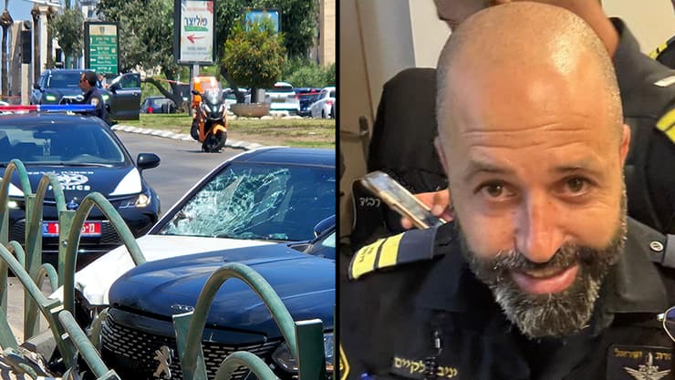 רס"ר יניב אלקיים ז"ל וזירת הדריסה בנתניה (צילום: עידו ארז) רס"ר יניב אלקיים