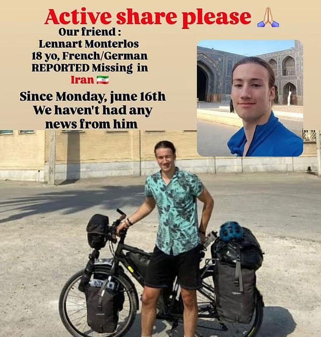  צרפת רוכב אופניים לנאר מונטרלו בן 18 נעלם חשד ש נעצר ב איראן