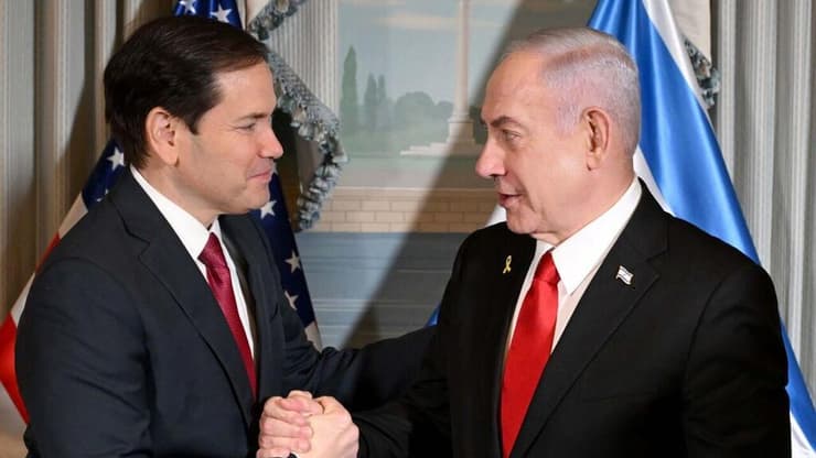 נתניהו ומזכיר המדינה רוביו (צילום: אבי אוחיון/ לע״מ) ראש הממשלה נתניהו ומרקו רוביו במהלך ביקורו בוושינגטון