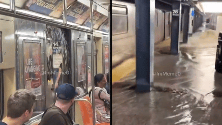 ארה"ב ניו יורק שיטפונות ב רכבת תחתית