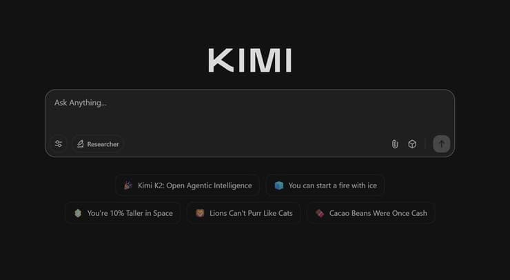 Kimi K2 של מונשוט AI (צילום מסך) Kimi K2 של מונשוט AI