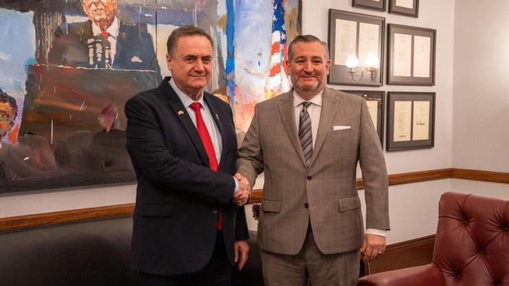 שר הביטחון ישראל כ"ץ וסנאטור טד קרוז