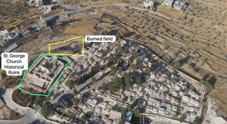 מיקום השריפה ומיקום הכנסייה