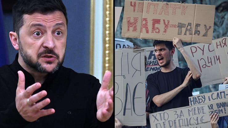 אוקראינה הפגנה נגד הנשיא זלנסקי ב קייב