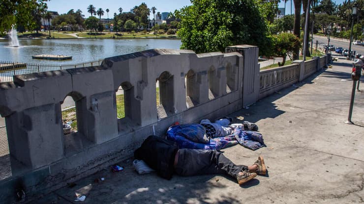 הומלס הומלסים דייר רחוב ב לוס אנג'לס ארה"ב 