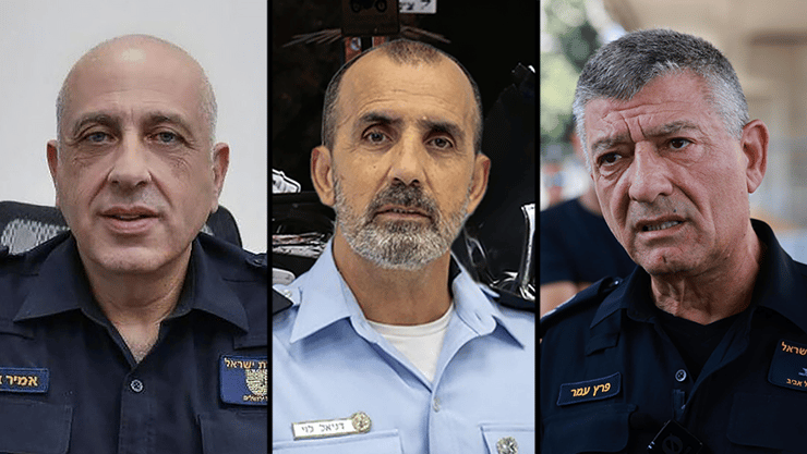 טריק? ניצב פרץ עמר, המפכ"ל דני לוי וניצב אמיר ארזני (צילום: טל שחר, דוברות המשטרה , שלום שלום, ירון ברנר) מפקד מחוז ניצב פרץ עמר, ניצב אמיר ארזני , מפכ"ל דני לוי