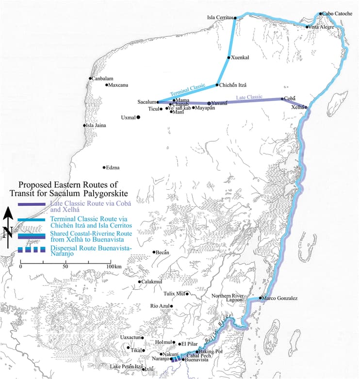 מפה של שפלות המאיה עם אתרים ויישובים עיקריים (איור: מתוך כתב העת Ancient Mesoamerica) מפה של שפלות המאיה עם אתרים ויישובים עיקריים