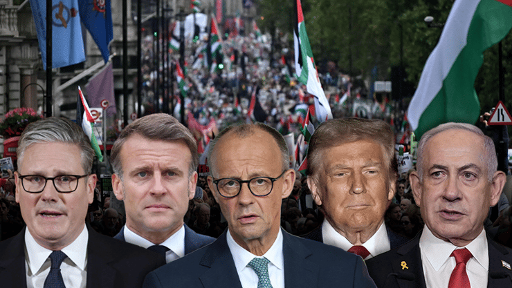 צילום: JUSTIN TALLIS / AFP, AP Carlos Osorio, Oliver CONTRERAS AFP, Sarah Meyssonnier / POOL / AFP, Toby Melville, Pool Photo via AP, Sean Gallup/Getty Images הפגנת נגד ישראל לונדון, טראמפ, נתניהו, מקרון, סטרמר