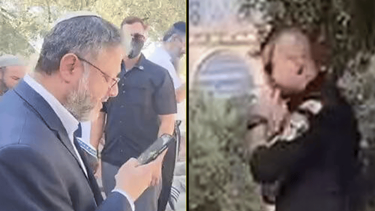 בן גביר מול השוטרים שאוכפים את הסדר - ולא התערבו איתמר בן גביר בתפילת שחרית על הר הבית