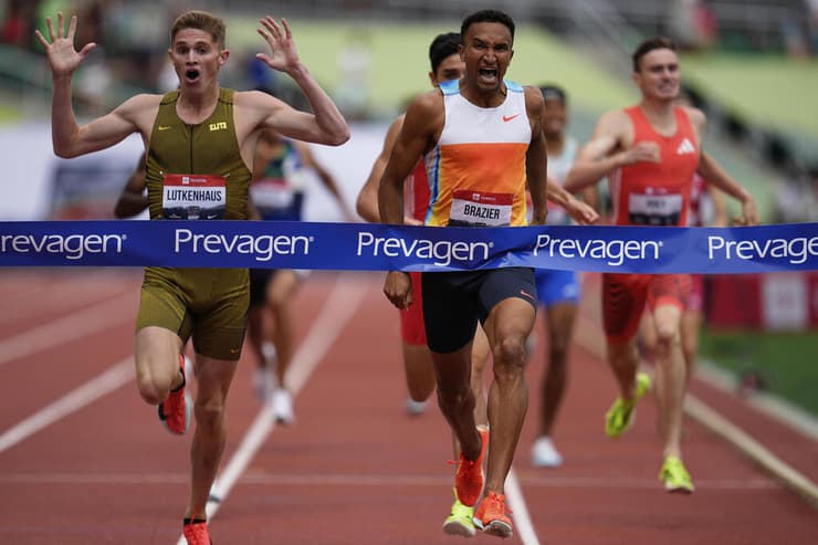 "הילד הזה פנומנלי". ברזייר ולוטקהאוס חוצים את קו הסיום (צילום: AP Photo/Abbie Parr) ברזייר ולוטקהאוס חוצים את קו הסיום