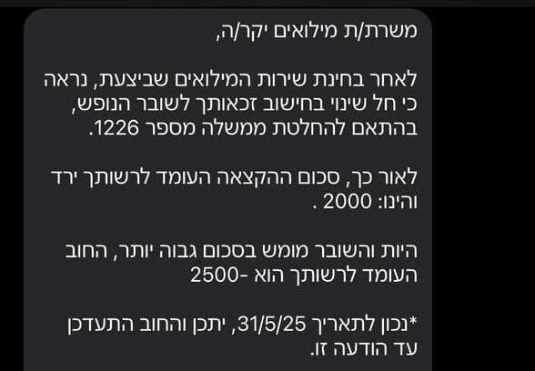 ההודעה שקיבלו משרתי המילואים